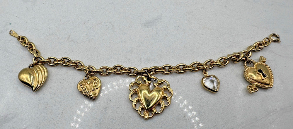 Avon You Charm Me Bracelet Heart Gold Plated Locket Chain Metal Valentine